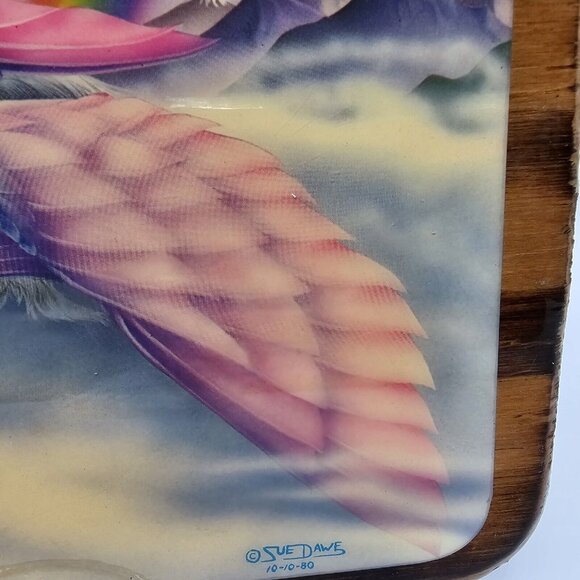Pegasus Mom Baby Rainbow Wood Plaque Wall Picture Art Decor 8x6 Sue Dawe Epoxy - Picture 2 of 6